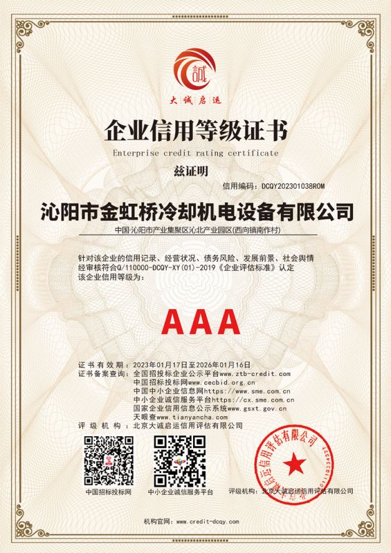 AAA 級企業信用等級證書